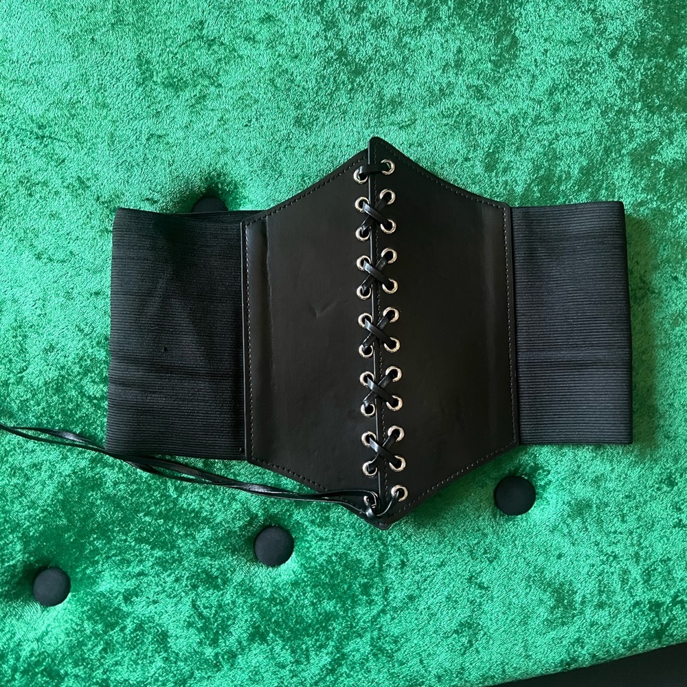 Black Lace-Up elastic corset Belt